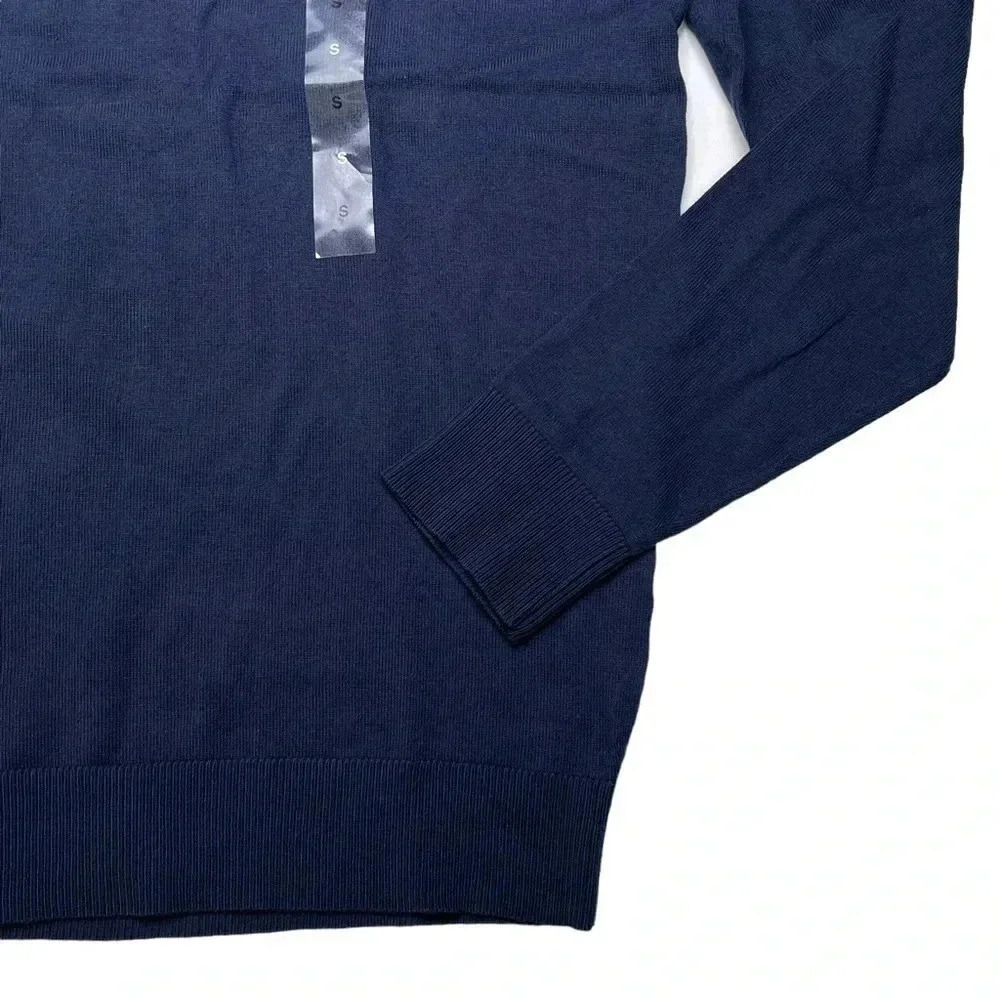 Alfani Solid Table Cotton Blend Navy V-Neck Classic Fit Mens Sweater - Picture 6 of 10